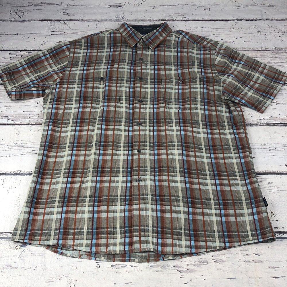 Kuhl Born In The Mtn Mens Short Sleeve Button Down Plaid Shirt Size XL Flaw*